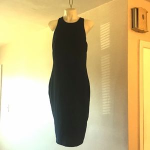 H&M Long, fitted navy blue dress size 14